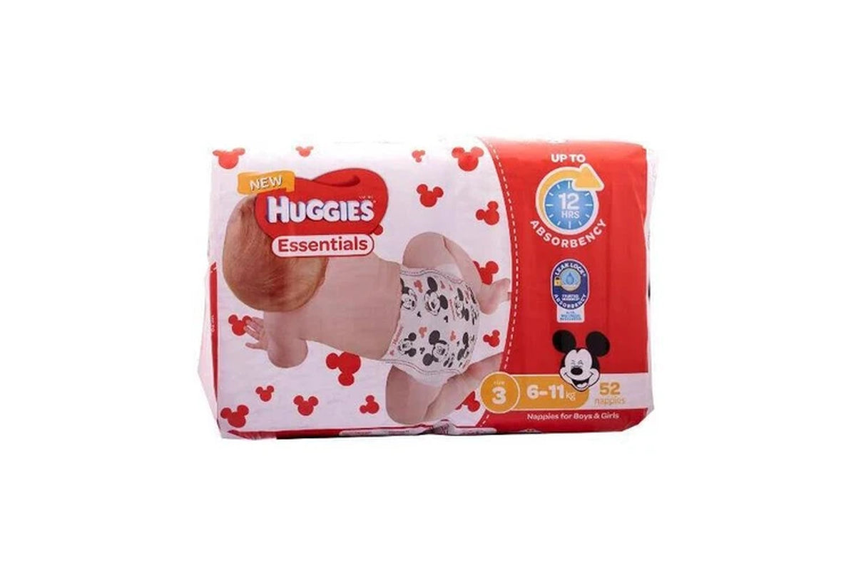 2X 52Pc  Essentials Mickey Crawler Absorbent Size 3 Disposable Nappies