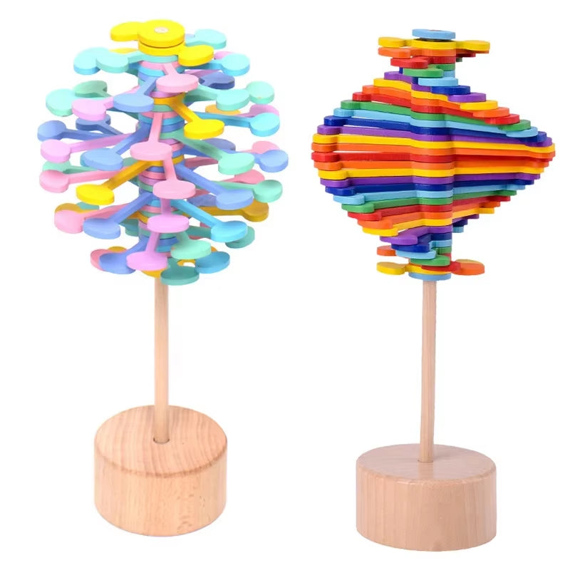 Wooden Spiral Lollipop Toys Rotating Spin Magic Wand Stress Relief Fidgets Toy for Adults Kids Antistress Gift Home Room Decor