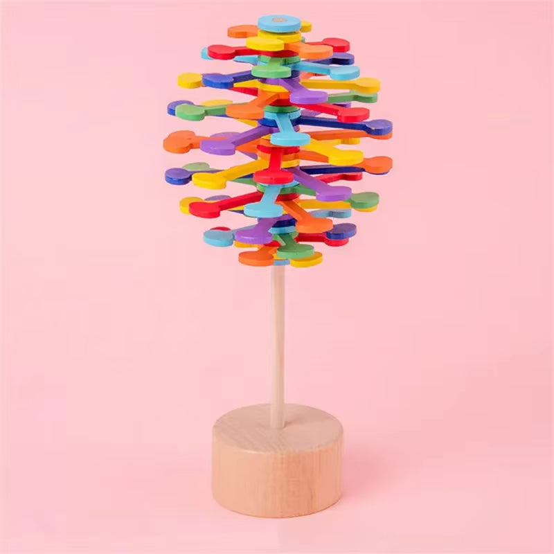 Wooden Spiral Lollipop Toys Rotating Spin Magic Wand Stress Relief Fidgets Toy for Adults Kids Antistress Gift Home Room Decor